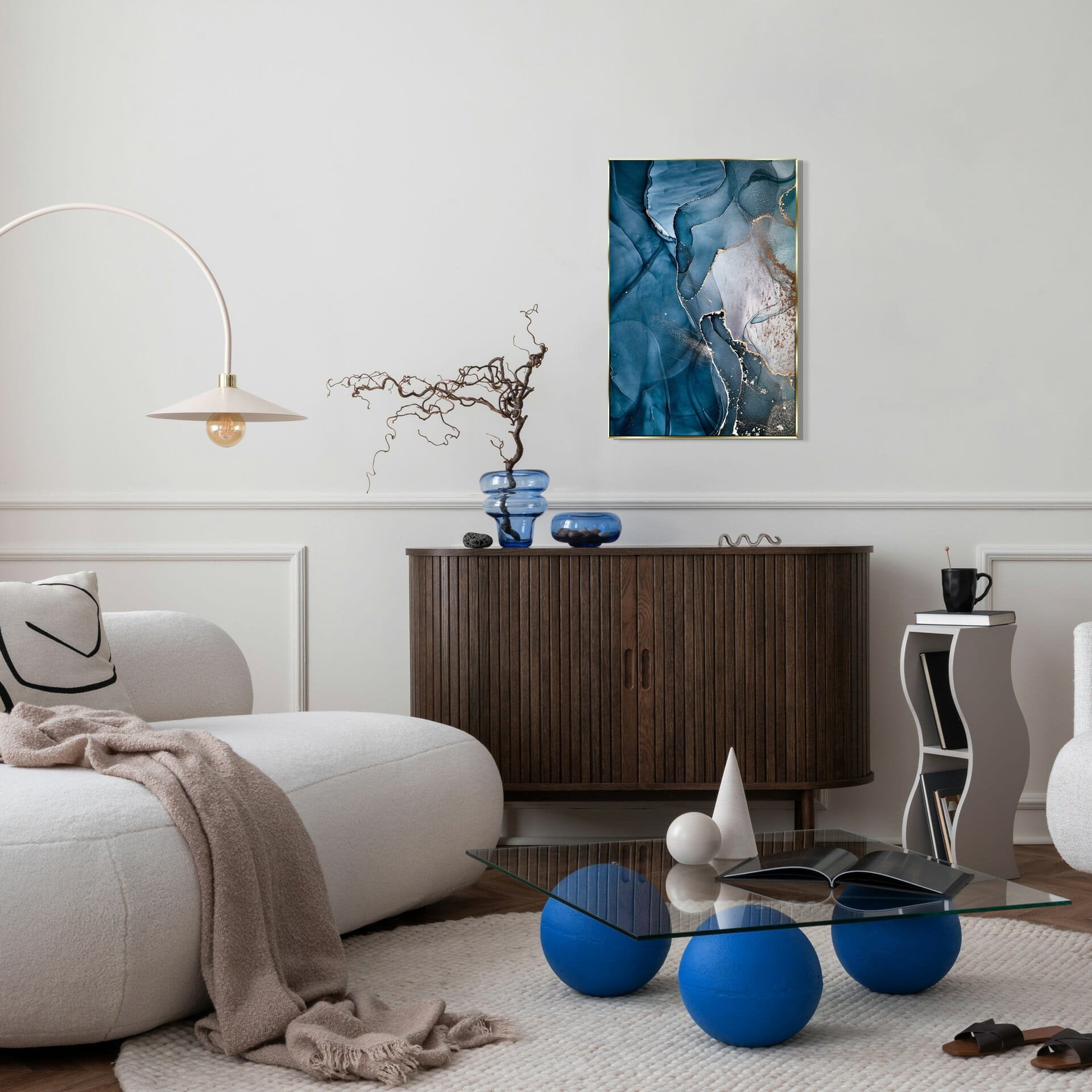 Blue Marble painting in a luxury living room - Framed Art - Svaja
