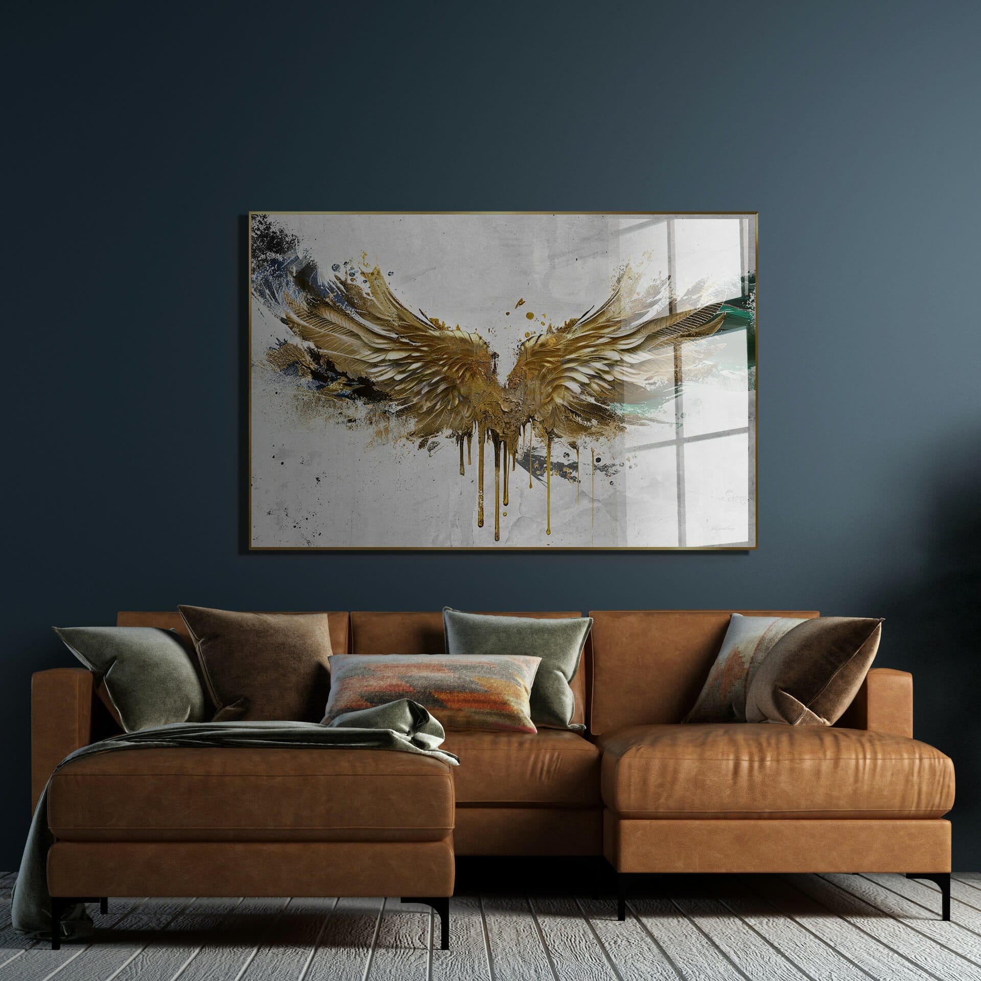 Gold Wings painting in a luxury bedroom - Framed Art - Svaja